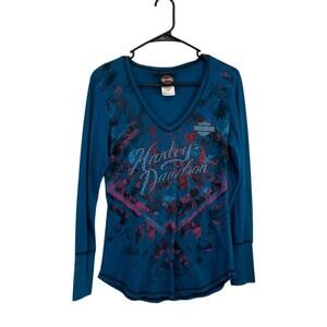 Harley-Davidson Blue + Red Long Sleeve V-Neck Tee Alexandria, LA